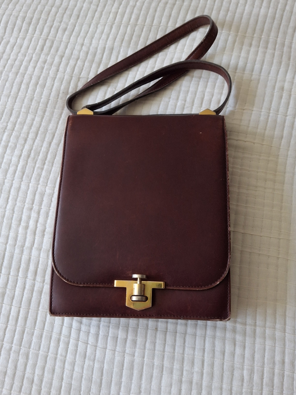 Vintage Lord & Taylor Red Brown Leather Crossbody Satchel